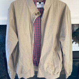Men’s Topman Jacket Coat Light weight lined Harrington Size XL Tan Beige NWOT